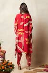 Shop_Vedika M_Red Silk Printed Bandhani Round Kaftan Top And Pant Set _at_Aza_Fashions