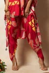 Vedika M_Red Silk Printed Bandhani Round Kaftan Top And Pant Set _Online_at_Aza_Fashions