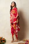 Buy_Vedika M_Red Silk Printed Bandhani Round Kaftan Top And Pant Set _Online_at_Aza_Fashions