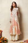 Vedika M_Ivory Kurta And Pant Silk Printed Abstract Bandhani Round Embroidered Set _Online_at_Aza_Fashions