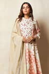 Buy_Vedika M_Ivory Kurta And Pant Silk Printed Abstract Bandhani Round Embroidered Set _Online_at_Aza_Fashions