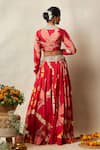 Shop_Vedika M_Red Silk Printed Abstract Bandhani V Neck Lehenga Set _at_Aza_Fashions