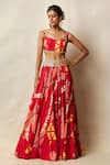 Buy_Vedika M_Red Silk Printed Abstract Bandhani Round Emboidered Blouse And Lehenga Set _at_Aza_Fashions