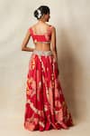 Shop_Vedika M_Red Silk Printed Abstract Bandhani Round Emboidered Blouse And Lehenga Set _at_Aza_Fashions