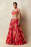 Shop_Vedika M_Red Silk Printed Abstract Bandhani Round Emboidered Blouse And Lehenga Set _Online_at_Aza_Fashions