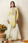 Buy_Vedika M_Yellow Kaftan Silk Printed Abstract Bandhani Collared V And Pant Set _at_Aza_Fashions