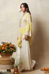 Buy_Vedika M_Yellow Kaftan Silk Printed Abstract Bandhani Collared V And Pant Set _Online_at_Aza_Fashions