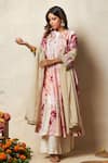 Buy_Vedika M_Red Kurta And Pant Silk Printed Abstract Bandhani Round Set _at_Aza_Fashions