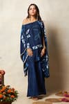 Buy_Vedika M_Blue Silk Printed Abstract Bandhani One-shoulder Tunic And Pant Set _at_Aza_Fashions