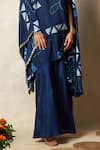 Buy_Vedika M_Blue Silk Printed Abstract Bandhani One-shoulder Tunic And Pant Set _Online_at_Aza_Fashions