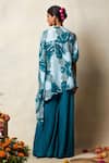 Shop_Vedika M_Green Silk Printed Abstract Bandhani V Neck Asymmetric Kaftan Top And Pant Set _at_Aza_Fashions