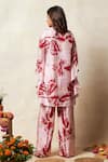 Shop_Vedika M_Red Silk Printed Abstract Bandhani Collared V Embroidered Kurta And Pant Set _at_Aza_Fashions