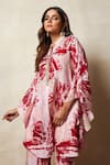 Buy_Vedika M_Red Silk Printed Abstract Bandhani Collared V Embroidered Kurta And Pant Set _Online_at_Aza_Fashions