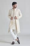 Buy_Priti Sahni_Ivory Cotton Silk Embroidery Thread Lucknowi Sherwani Set _at_Aza_Fashions