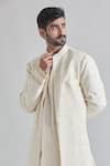 Shop_Priti Sahni_Ivory Cotton Silk Embroidery Thread Lucknowi Sherwani Set _Online_at_Aza_Fashions