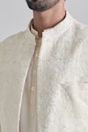 Priti Sahni_Ivory Cotton Silk Embroidery Thread Lucknowi Sherwani Set _at_Aza_Fashions