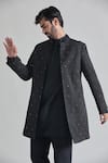 Buy_Priti Sahni_Black Silk Embroidery Mirror Art Sherwani Set _Online_at_Aza_Fashions