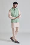 Buy_Priti Sahni_Green Cotton Silk Embroidery Mirror Checkered Bundi And Kurta Set _at_Aza_Fashions