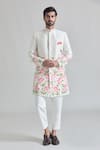 Buy_Priti Sahni_Ivory Raw Silk Hand Painted Lotus Sherwani Set _at_Aza_Fashions