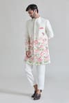 Buy_Priti Sahni_Ivory Raw Silk Hand Painted Lotus Sherwani Set _Online_at_Aza_Fashions