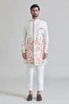 Buy_Priti Sahni_Ivory Raw Silk Hand Painted Lotus Sherwani Set 