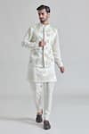 Buy_Priti Sahni_Ivory Linen Tissue Hand Painted Flower Bundi And Kurta Set _at_Aza_Fashions