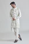 Shop_Priti Sahni_Ivory Linen Tissue Hand Painted Flower Bundi And Kurta Set _Online_at_Aza_Fashions