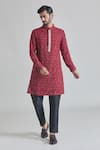 Buy_Priti Sahni_Maroon Georgette Embroidery Thread Work Kurta Set _at_Aza_Fashions