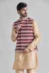 Buy_Priti Sahni_Wine Raw Silk Embroidery Zari Floral Stripe Bundi And Kurta Set 