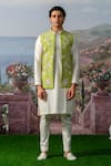 Buy_House of KOA_Green Bundi Raw Silk Embroidery Thread Floral And Kurta Set _at_Aza_Fashions