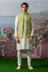 Shop_House of KOA_Green Bundi Raw Silk Embroidery Thread Floral And Kurta Set _at_Aza_Fashions