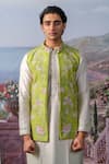 House of KOA_Green Bundi Raw Silk Embroidery Thread Floral And Kurta Set _Online_at_Aza_Fashions