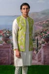 Buy_House of KOA_Green Bundi Raw Silk Embroidery Thread Floral And Kurta Set _Online_at_Aza_Fashions