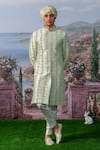 Buy_House of KOA_Green Sherwani Raw Silk Embroidery Zardozi Set _at_Aza_Fashions