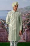 Buy_House of KOA_Green Sherwani Raw Silk Embroidery Zardozi Set _Online_at_Aza_Fashions