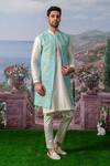 Buy_House of KOA_Blue Kurta Chanderi Silk Embroidery Thread Arden Floral Bundi And Set _at_Aza_Fashions