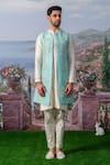 Shop_House of KOA_Blue Kurta Chanderi Silk Embroidery Thread Arden Floral Bundi And Set _at_Aza_Fashions