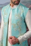 Buy_House of KOA_Blue Kurta Chanderi Silk Embroidery Thread Arden Floral Bundi And Set _Online_at_Aza_Fashions