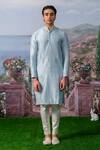 Buy_House of KOA_Blue Kurta Chanderi Silk Embroidery Thread Fionn Pearl Set _at_Aza_Fashions