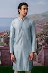 Shop_House of KOA_Blue Kurta Chanderi Silk Embroidery Thread Fionn Pearl Set _at_Aza_Fashions