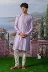 Buy_House of KOA_Purple Kurta Chanderi Silk Embroidery Zardozi Jasper Floral Placement Set _at_Aza_Fashions