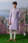 Shop_House of KOA_Purple Kurta Chanderi Silk Embroidery Zardozi Jasper Floral Placement Set _at_Aza_Fashions