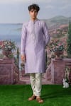 Buy_House of KOA_Purple Kurta Chanderi Silk Embroidery Zardozi Jasper Floral Placement Set _Online_at_Aza_Fashions