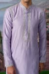 Shop_House of KOA_Purple Kurta Chanderi Silk Embroidery Zardozi Jasper Floral Placement Set _Online_at_Aza_Fashions