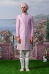 Buy_House of KOA_Pink Embroidery Zardozi Ralph Floral Border Sherwani Set _at_Aza_Fashions