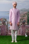 Shop_House of KOA_Pink Embroidery Zardozi Ralph Floral Border Sherwani Set _at_Aza_Fashions