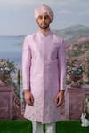 House of KOA_Pink Embroidery Zardozi Ralph Floral Border Sherwani Set _Online_at_Aza_Fashions