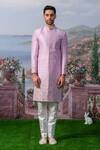 Shop_House of KOA_Pink Embroidery Zardozi Ralph Floral Border Sherwani Set _Online_at_Aza_Fashions