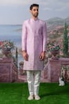 House of KOA_Pink Embroidery Zardozi Ralph Floral Border Sherwani Set _at_Aza_Fashions