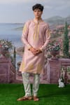 Buy_House of KOA_Pink Kurta Chanderi Silk Embroidery Thread Espen Zardozi Set _at_Aza_Fashions